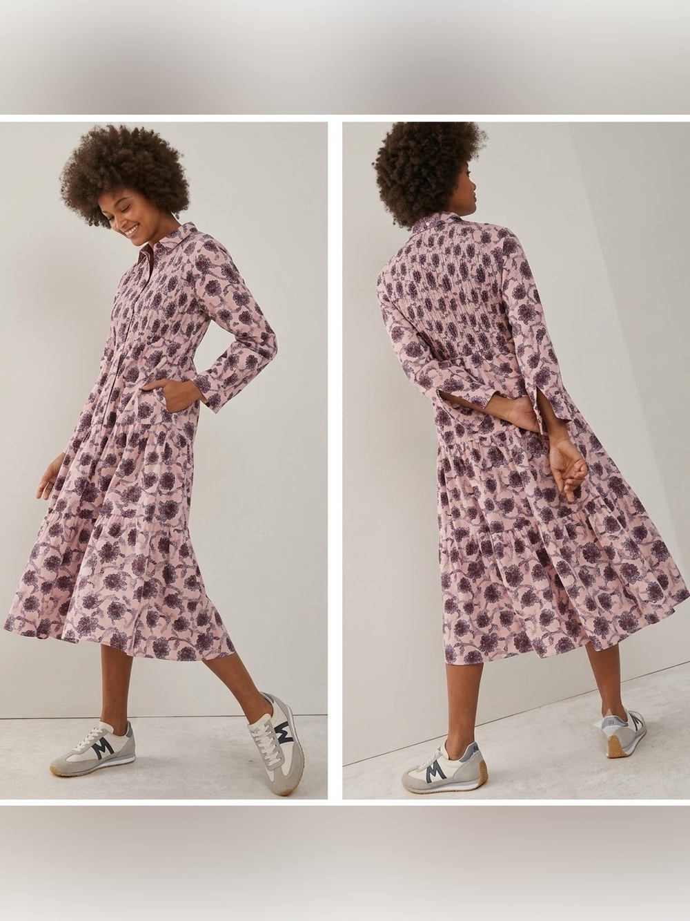 Dhruv Kapoor Anthropologie Pink Floral Smocked Midi Tiered Dress Cottagecore 4